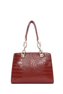 Kadın Bordo Uzun Askılı Kroko Desenli Klasik Omuz Çantası | Derimod