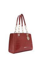 Kadın Bordo Uzun Askılı Kroko Desenli Klasik Omuz Çantası | Derimod