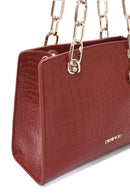 Kadın Bordo Uzun Askılı Kroko Desenli Klasik Omuz Çantası | Derimod