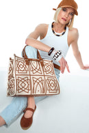Women's Camel Long Strap Printed Fabric Handbag | Derimod