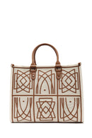 Women's Camel Long Strap Printed Fabric Handbag | Derimod