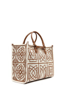 Women's Camel Long Strap Printed Fabric Handbag | Derimod