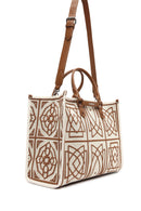 Women's Camel Long Strap Printed Fabric Handbag | Derimod