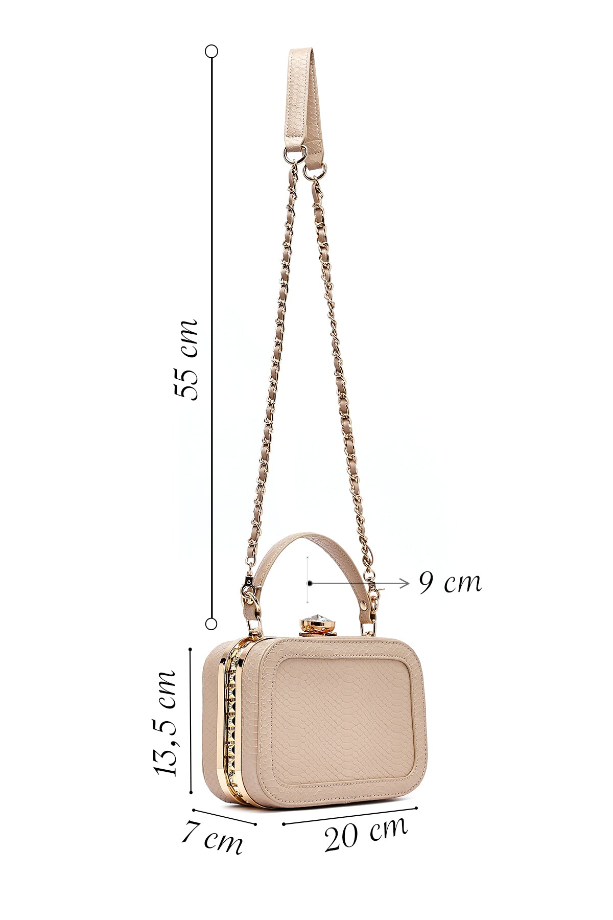 Kadın Bej Uzun Askılı Taşlı Mini Çapraz Çanta