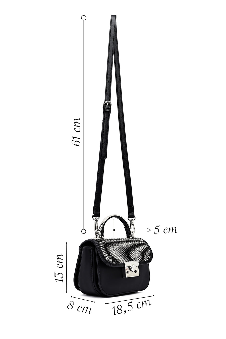 Women's Black Long Strap Stone Mini Handbag