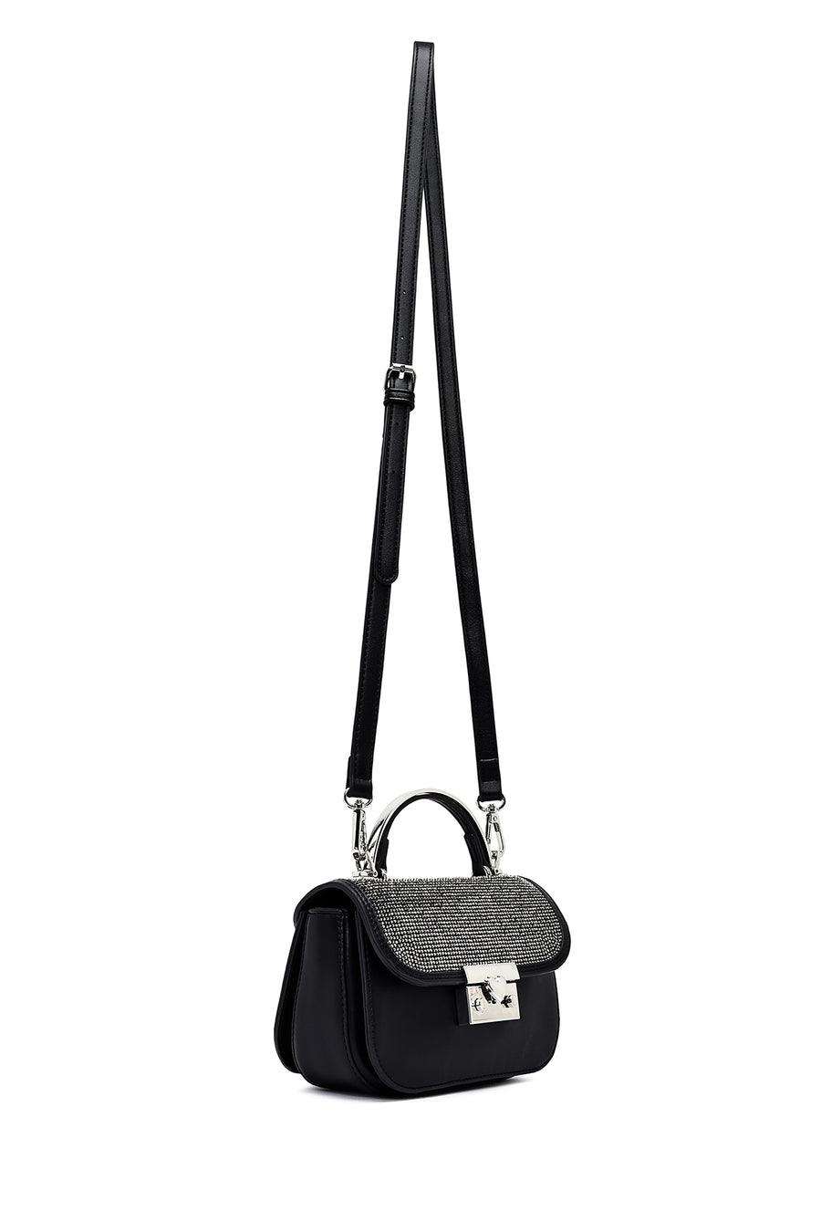 Women's Black Long Strap Stone Mini Handbag