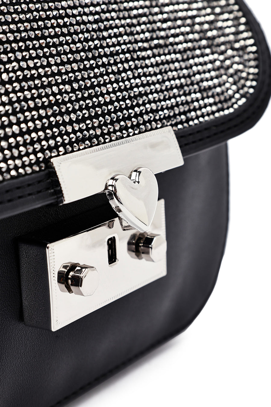 Women's Black Long Strap Stone Mini Handbag
