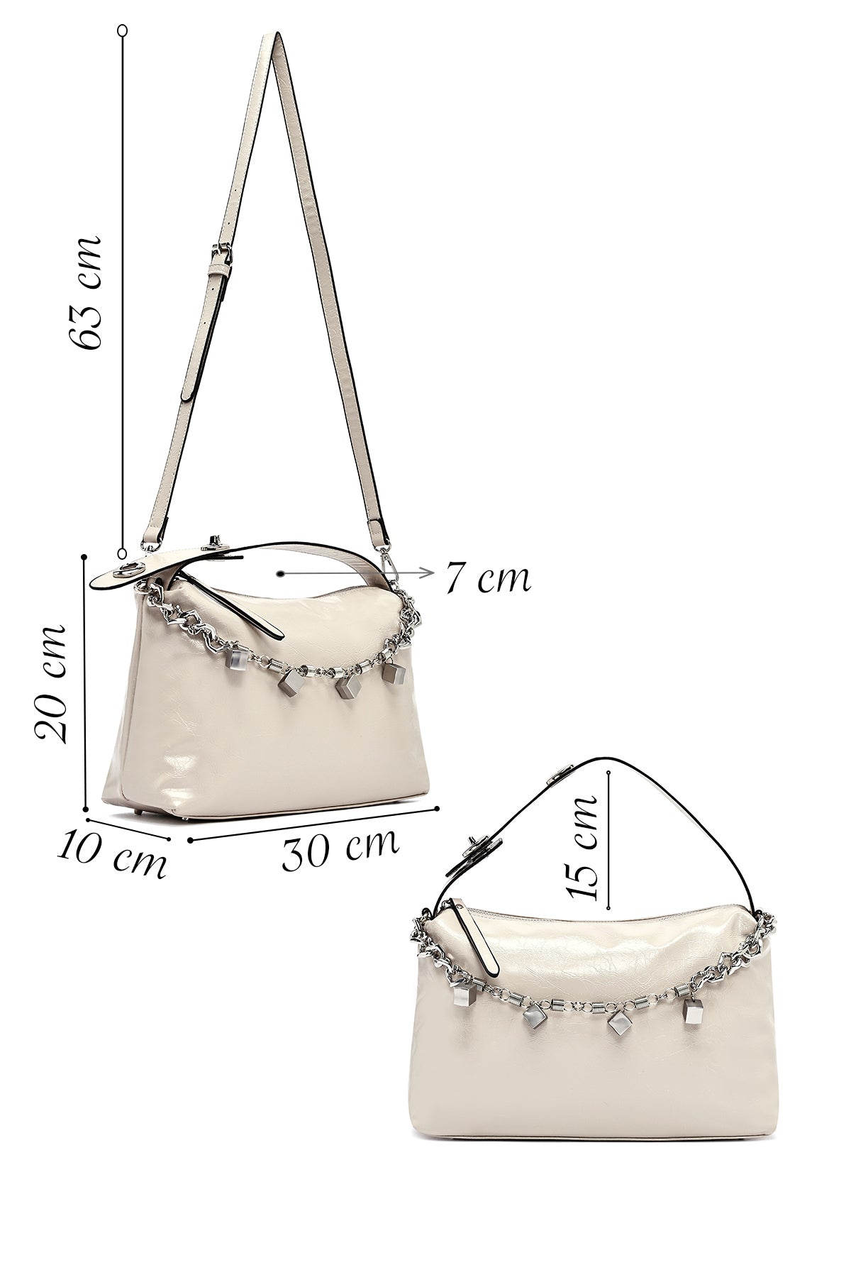 Kadın Bej Uzun Askılı Zincir Detaylı Omuz Çantası