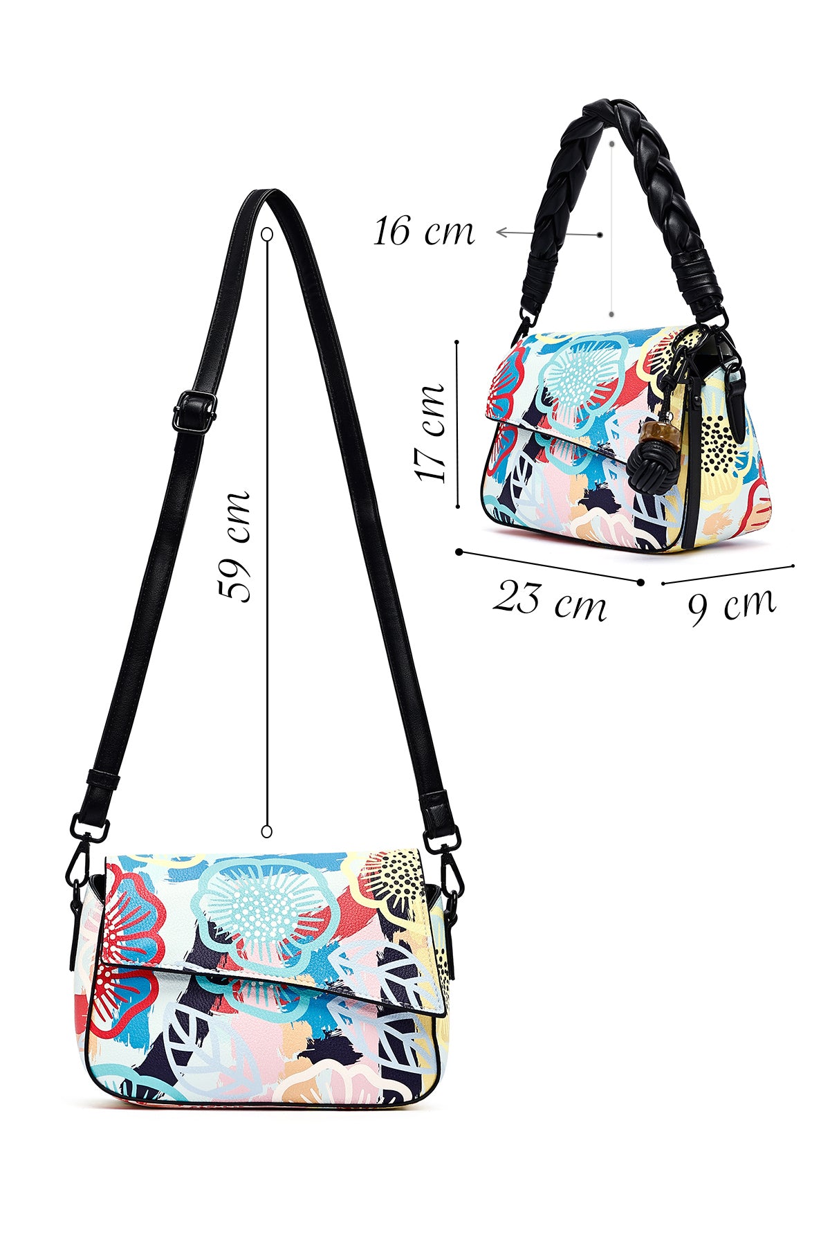 Kadın Beyaz Uzun Askılı Baskılı Omuz Çantası