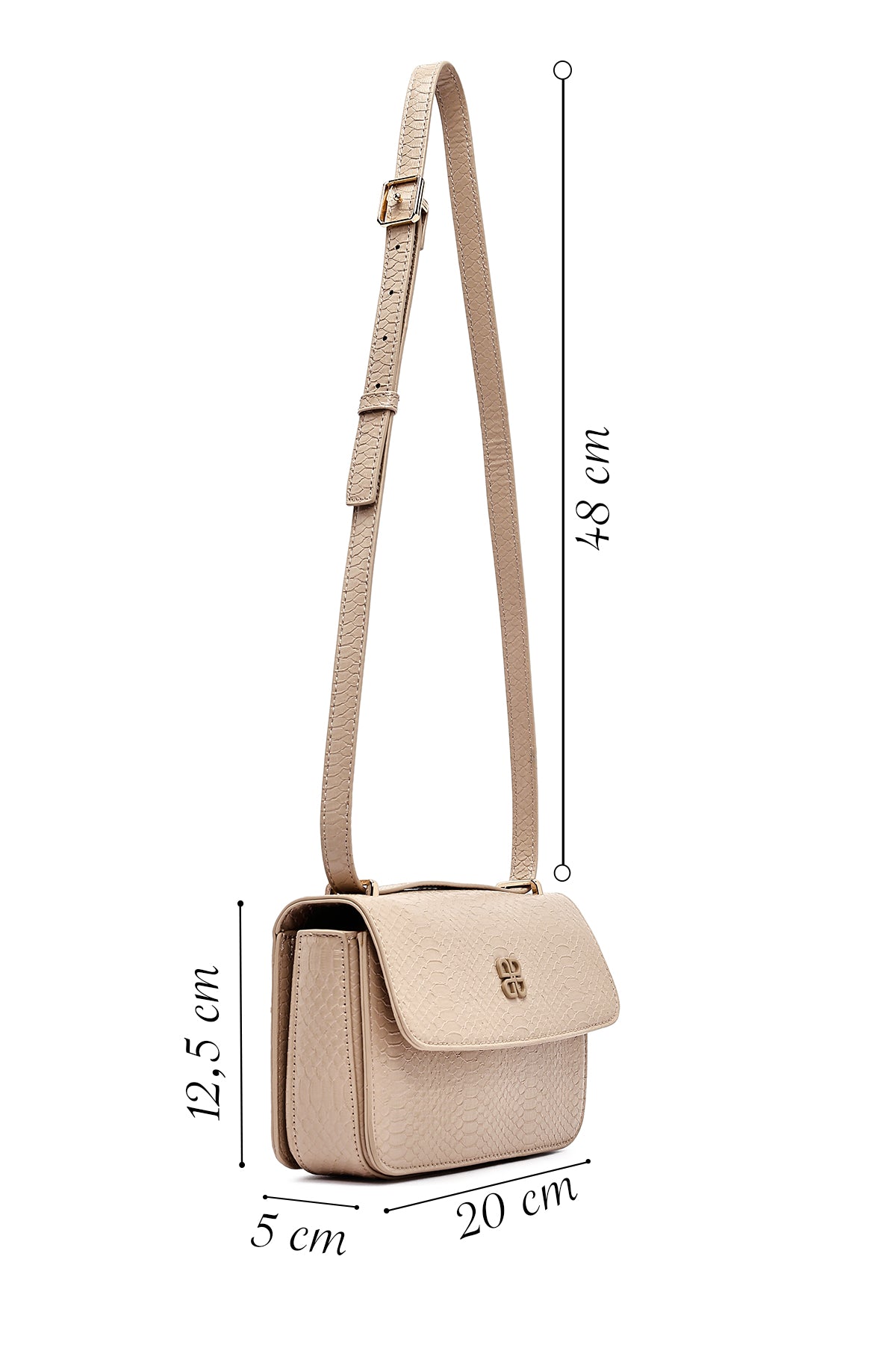 Kadın Bej Baskılı Uzun Askılı Çapraz Çanta