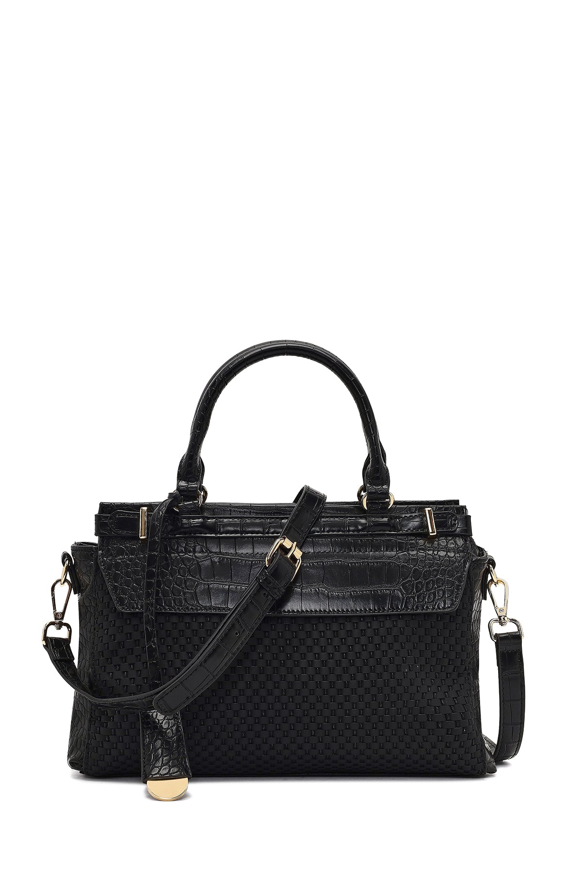 Kadın Siyah Uzun Askılı Desenli Kol Çantası