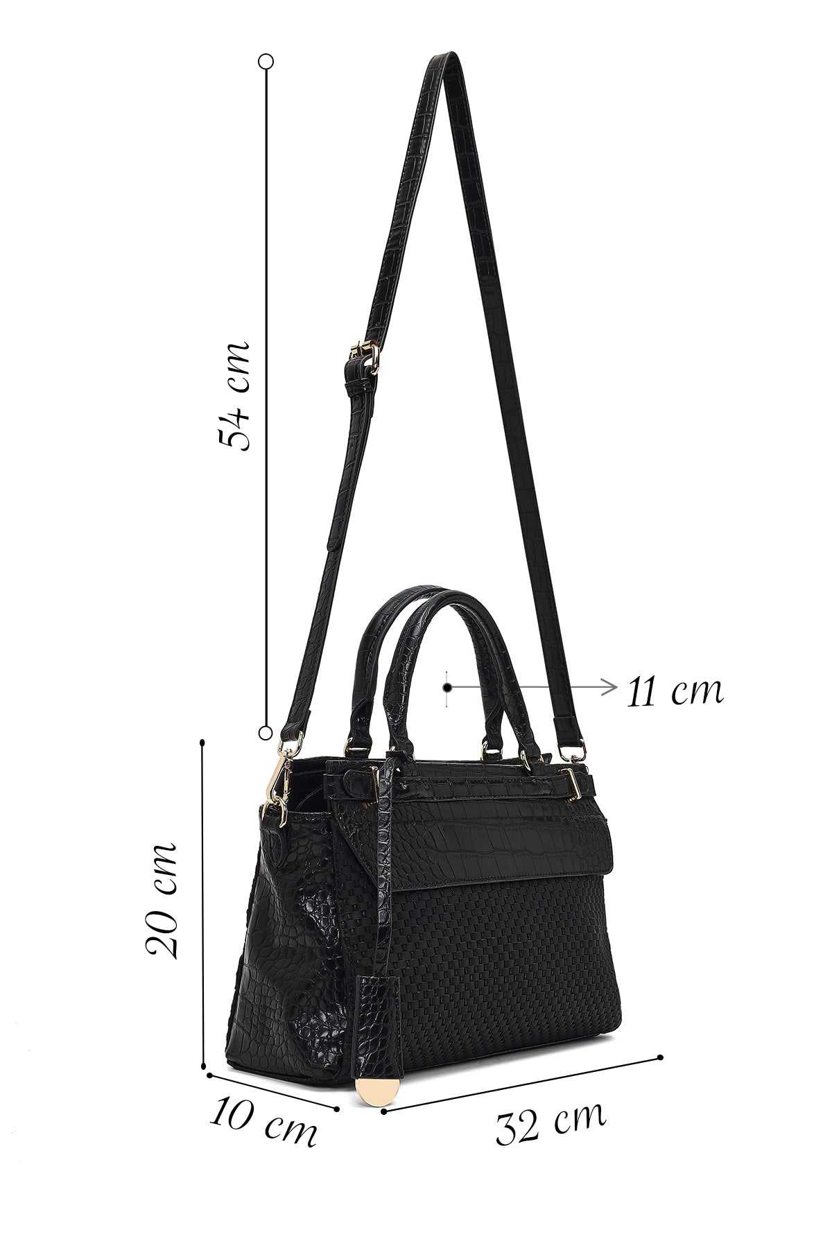 Kadın Siyah Uzun Askılı Desenli Kol Çantası