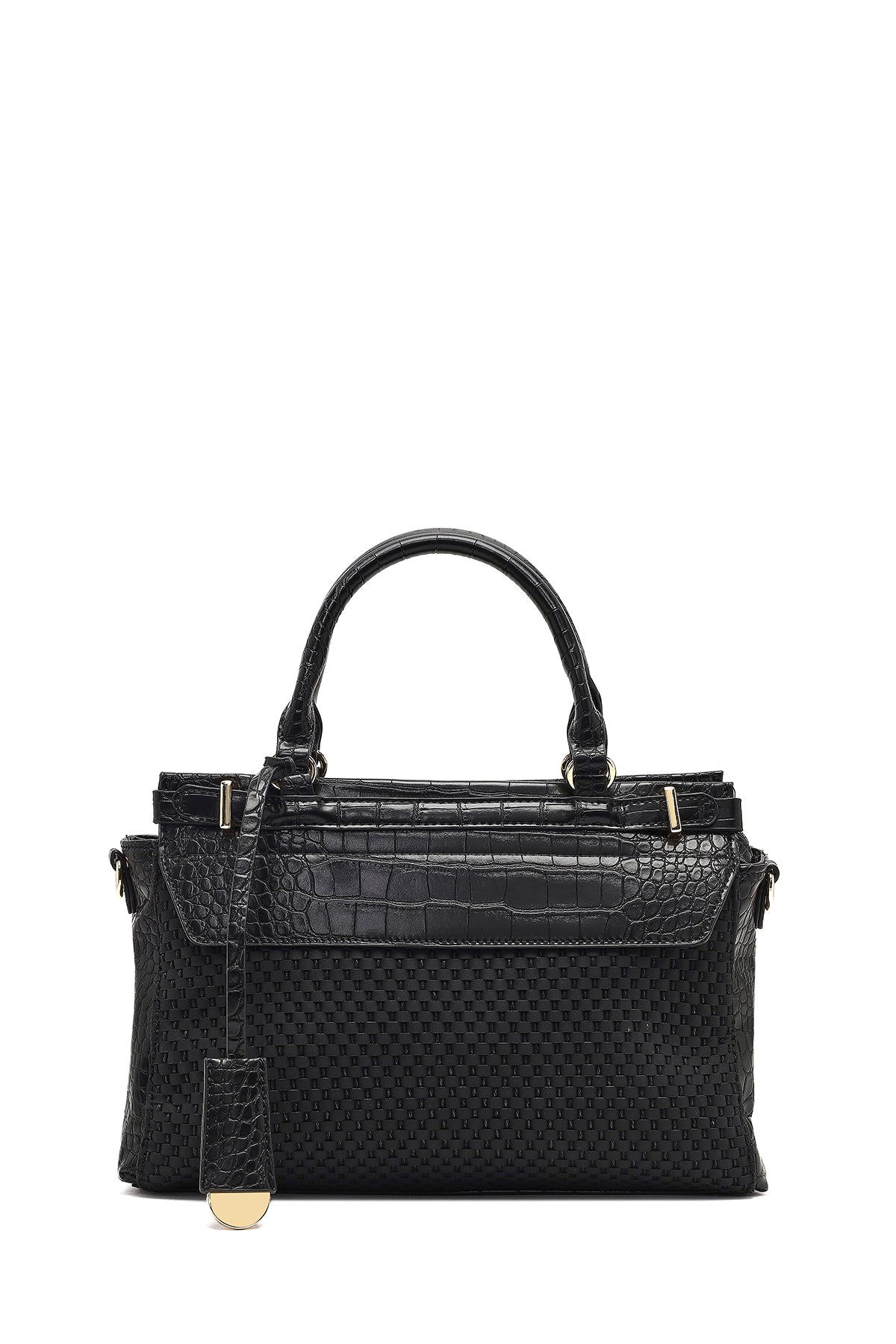 Kadın Siyah Uzun Askılı Desenli Kol Çantası