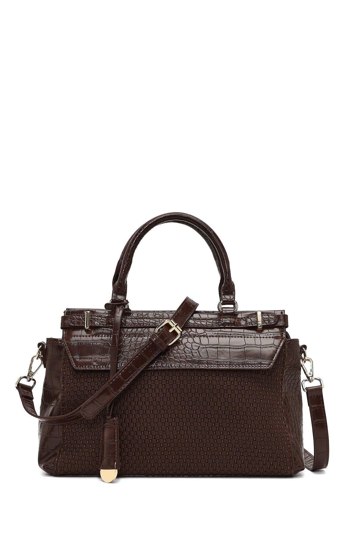 Kadın Kahverengi Uzun Askılı Desenli Kol Çantası