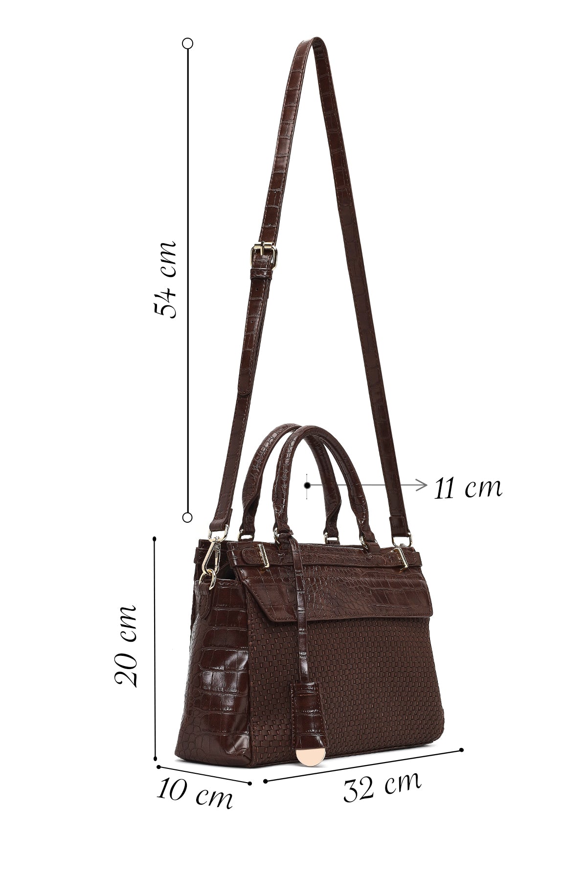 Kadın Kahverengi Uzun Askılı Desenli Kol Çantası