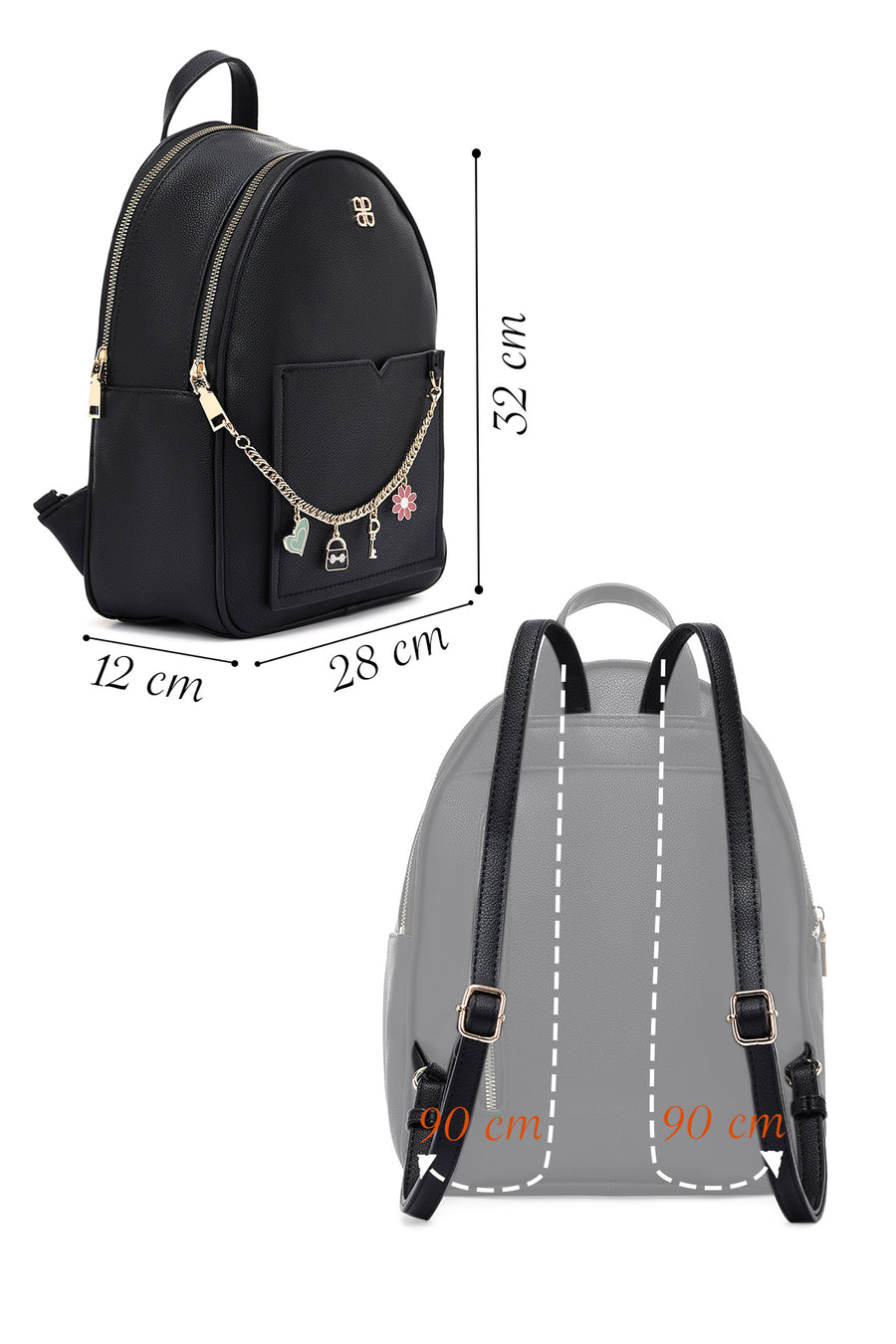 Women's Black Accessory Detailed Backpack