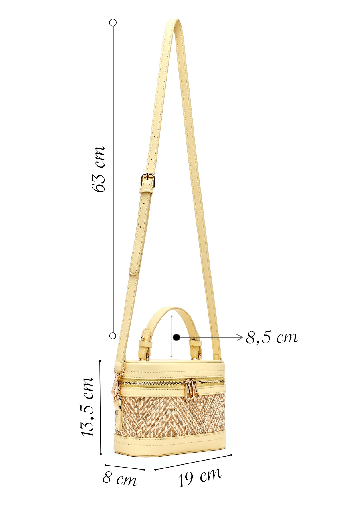 Kadın Sarı Uzun Askılı Desenli Mini Kutu Çapraz Çanta