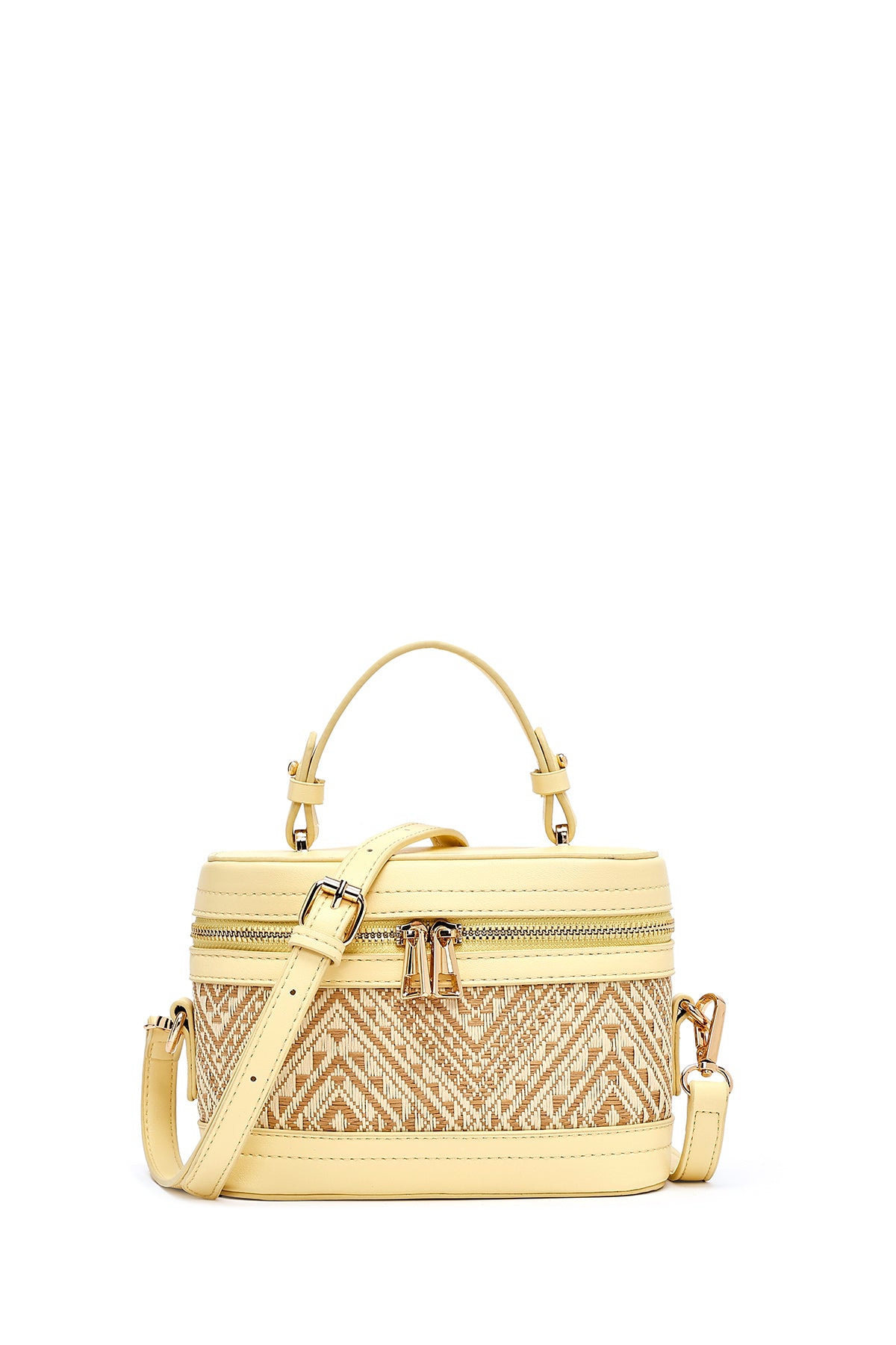 Kadın Sarı Uzun Askılı Desenli Mini Kutu Çapraz Çanta