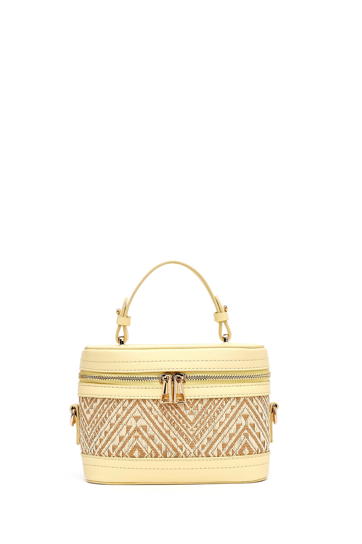 Kadın Sarı Uzun Askılı Desenli Mini Kutu Çapraz Çanta