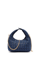 Women's Blue Long Strap Braided Mini Handbag | Derimod