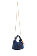 Women's Blue Long Strap Braided Mini Handbag | Derimod