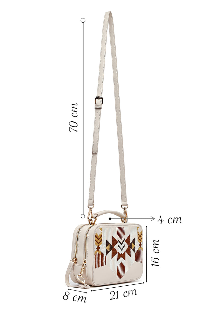 Women's Cream Printed Long Strap Crossbody Bag