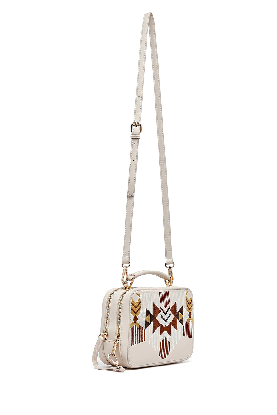 Women's Cream Printed Long Strap Crossbody Bag