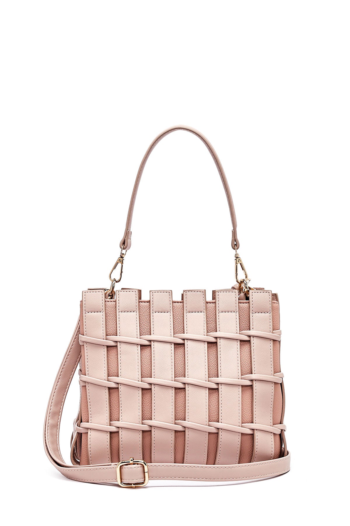 Kadın Pembe Uzun Askılı Örgü Kol Çantası