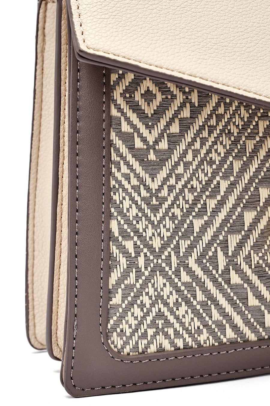 Women's Cream Long Strap Patterned Handbag
