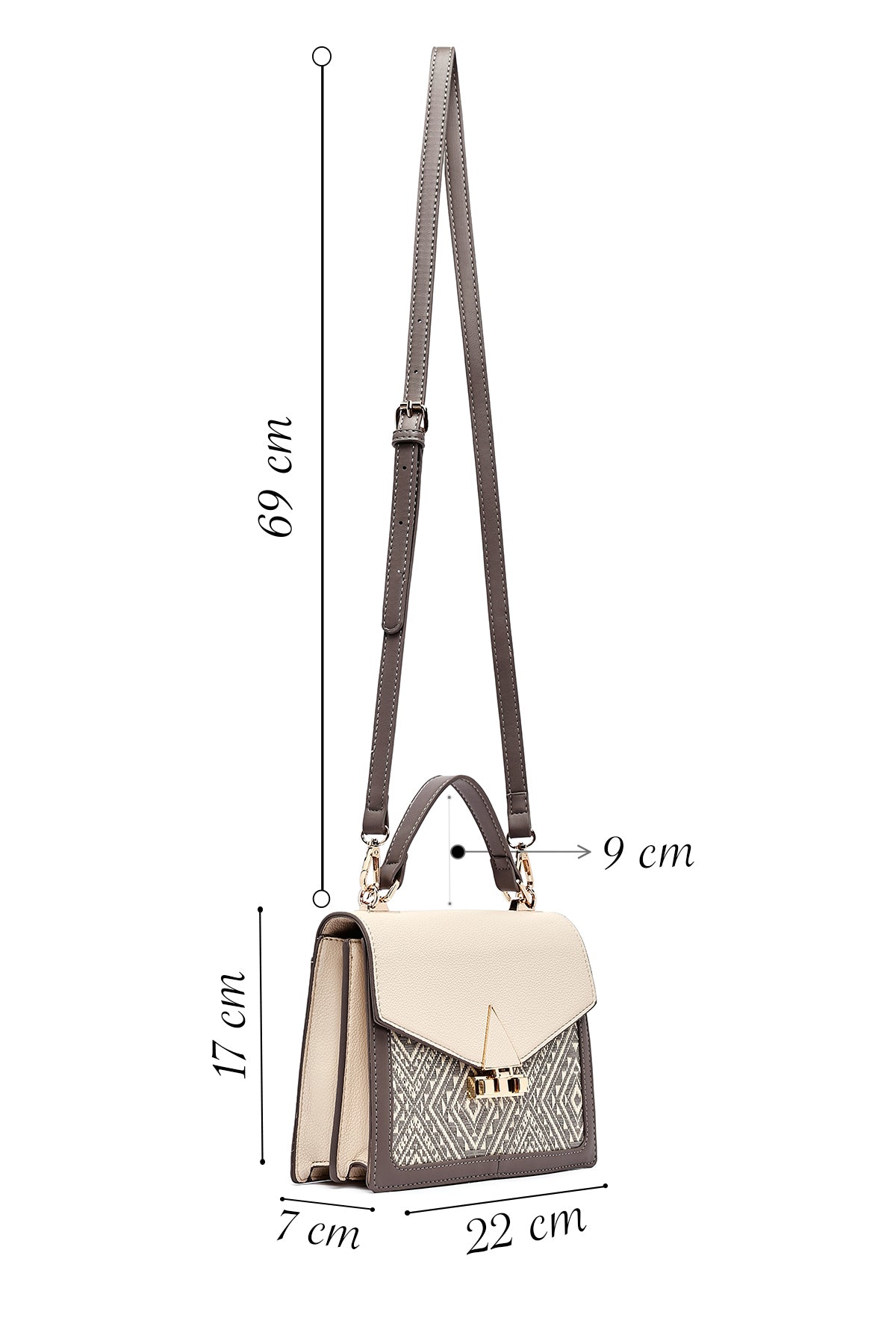 Kadın Krem Uzun Askılı Desenli Kol Çantası