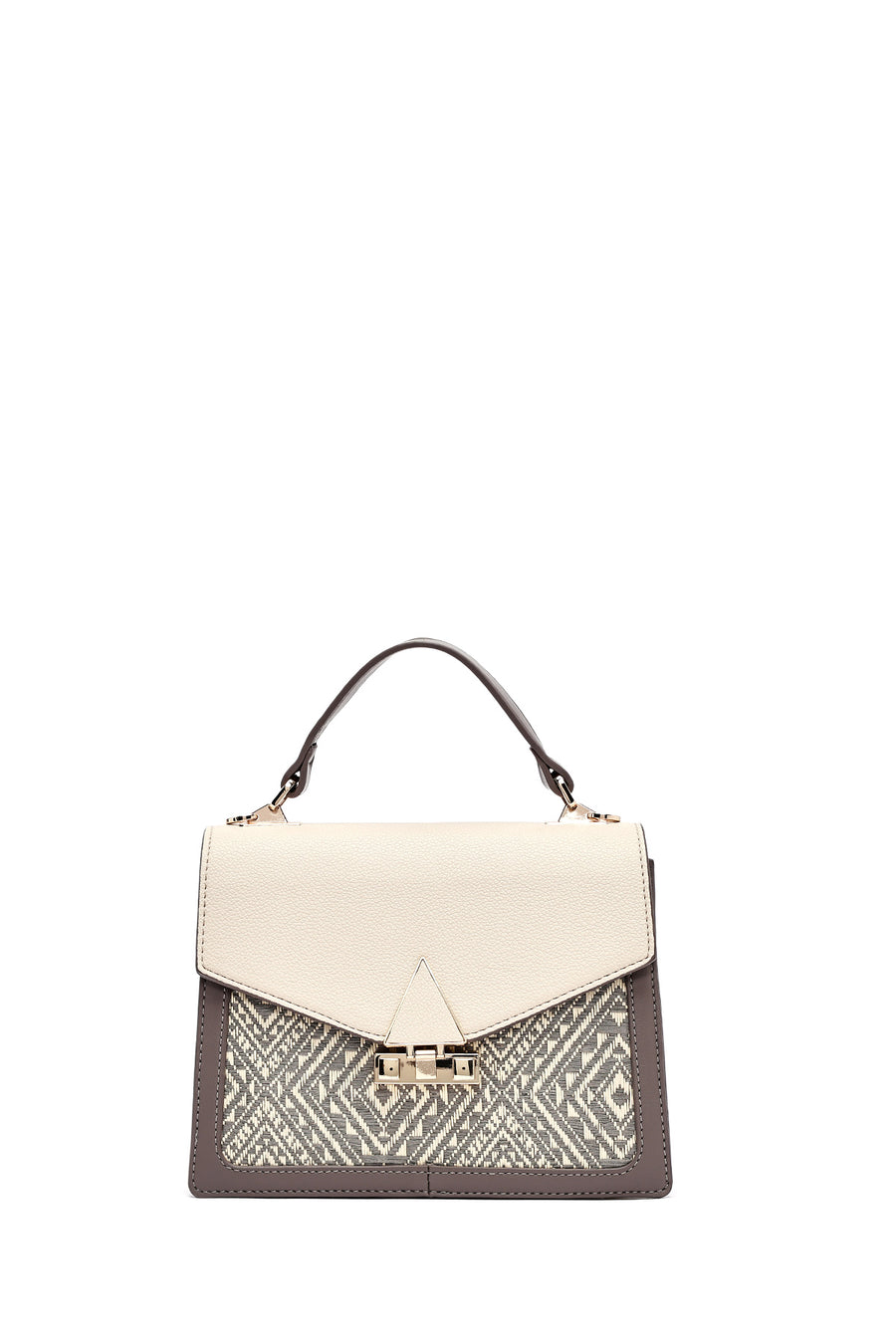 Women's Cream Long Strap Patterned Handbag