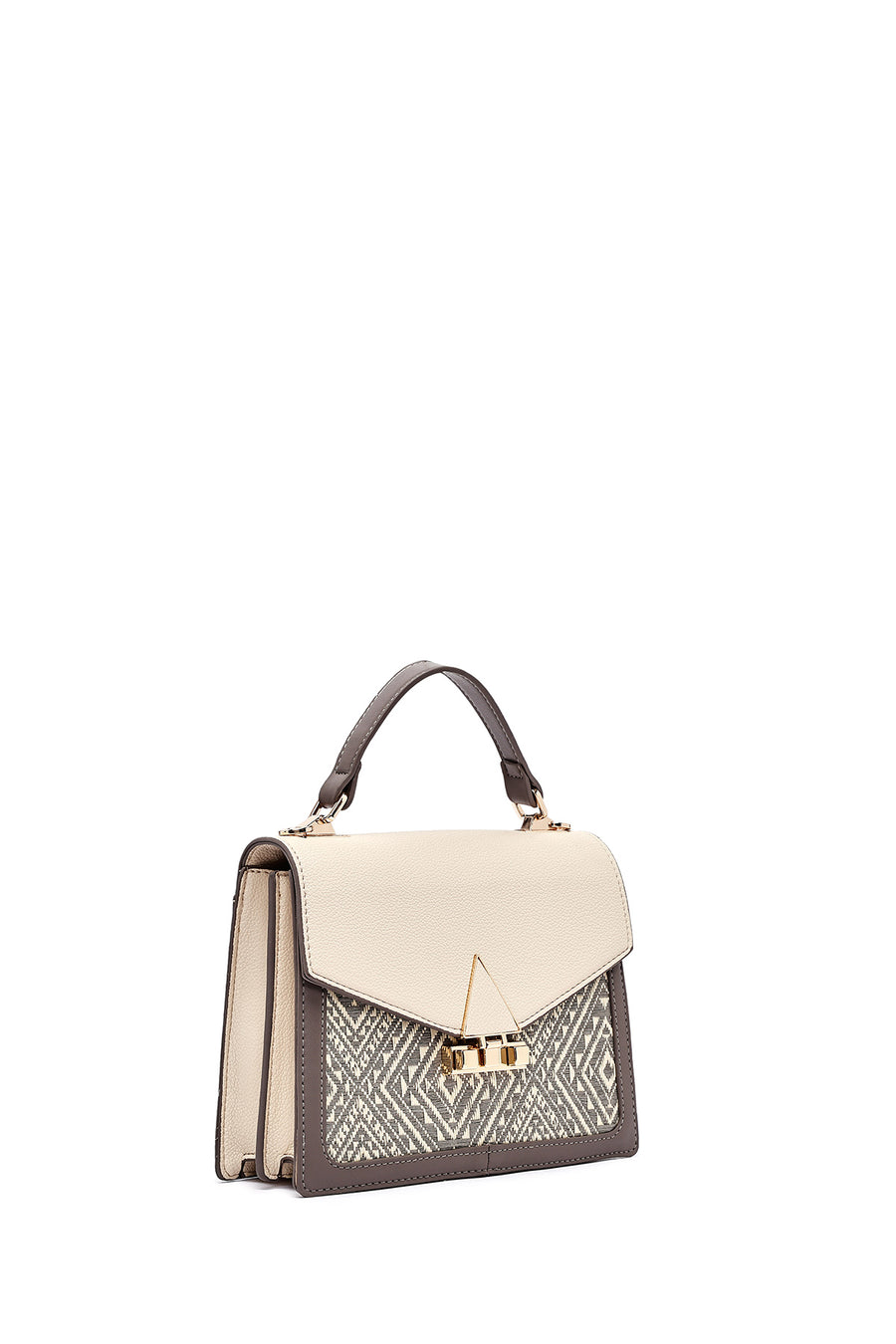 Women's Cream Long Strap Patterned Handbag