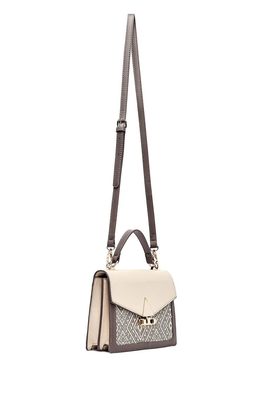 Women's Cream Long Strap Patterned Handbag