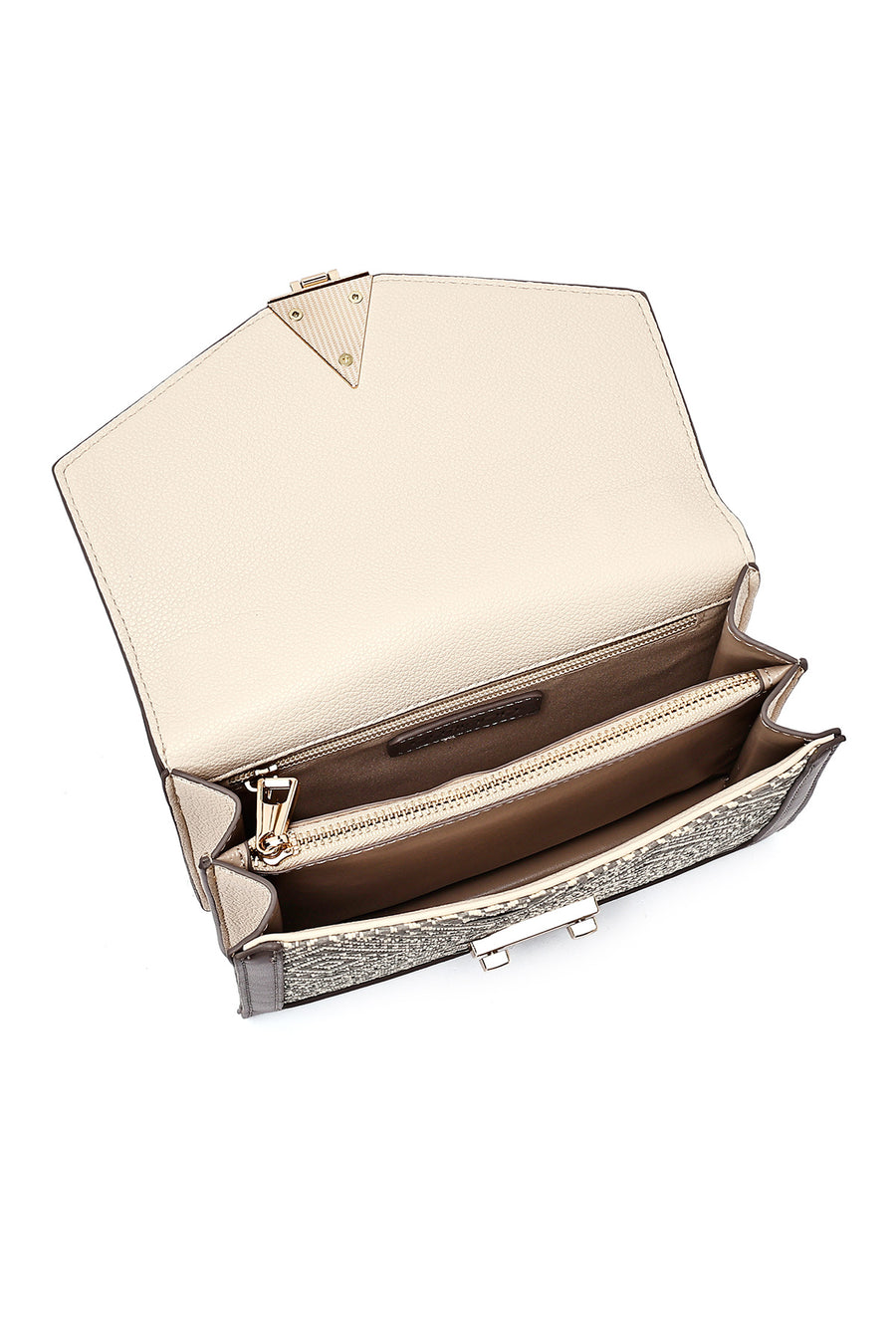 Women's Cream Long Strap Patterned Handbag