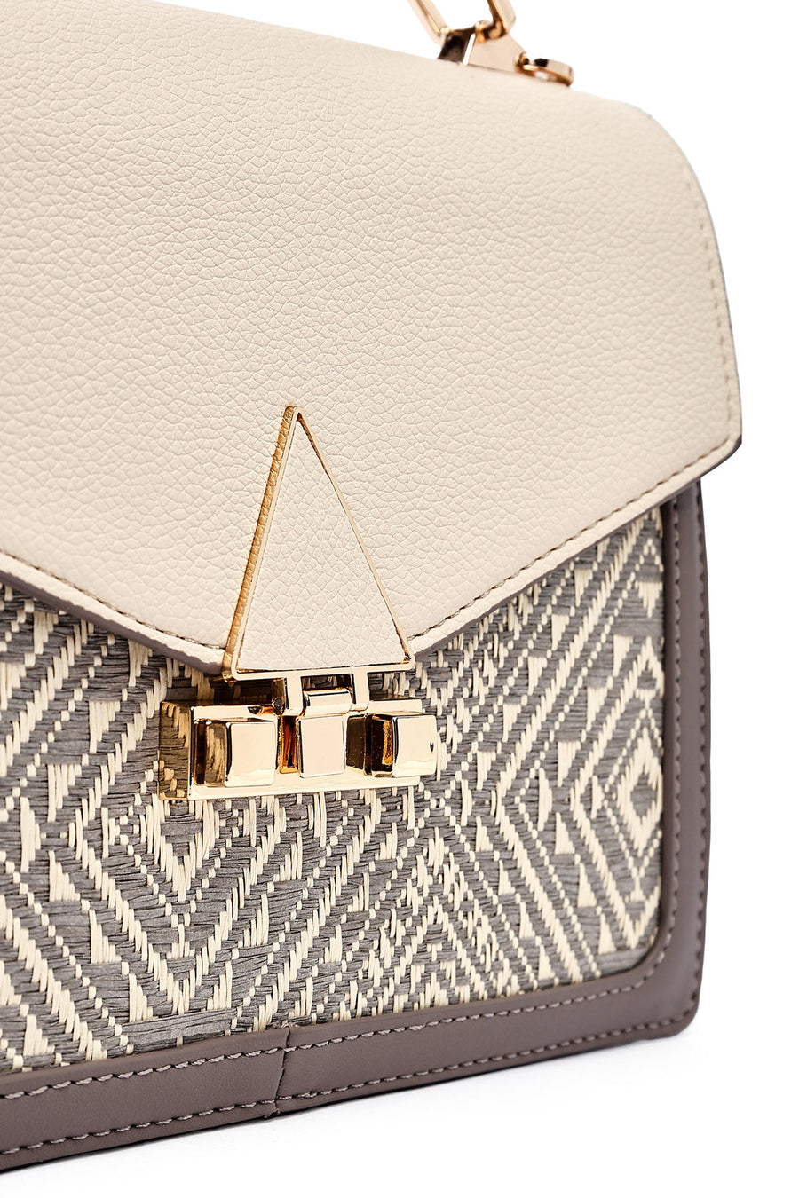 Women's Cream Long Strap Patterned Handbag