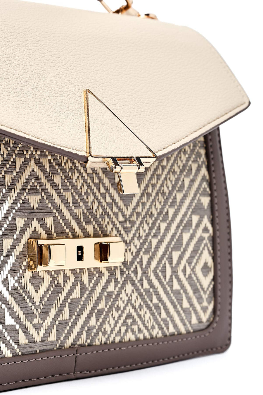 Women's Cream Long Strap Patterned Handbag