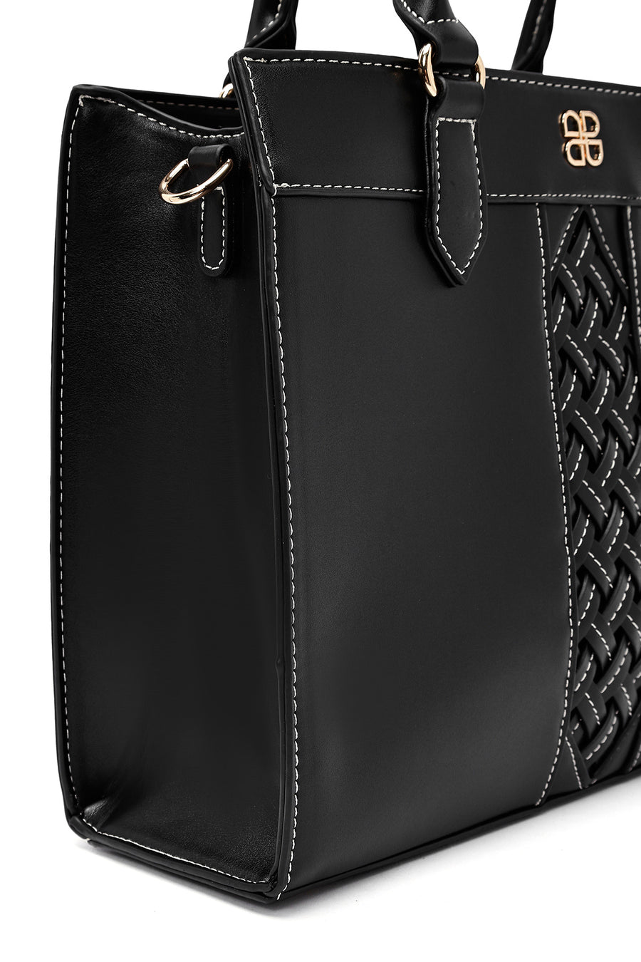 Women's Black Long Strap Patterned Handbag