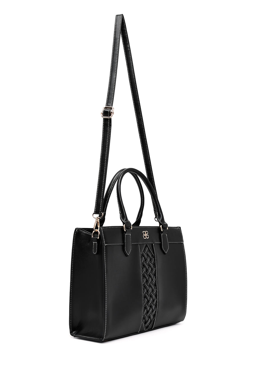 Women's Black Long Strap Patterned Handbag