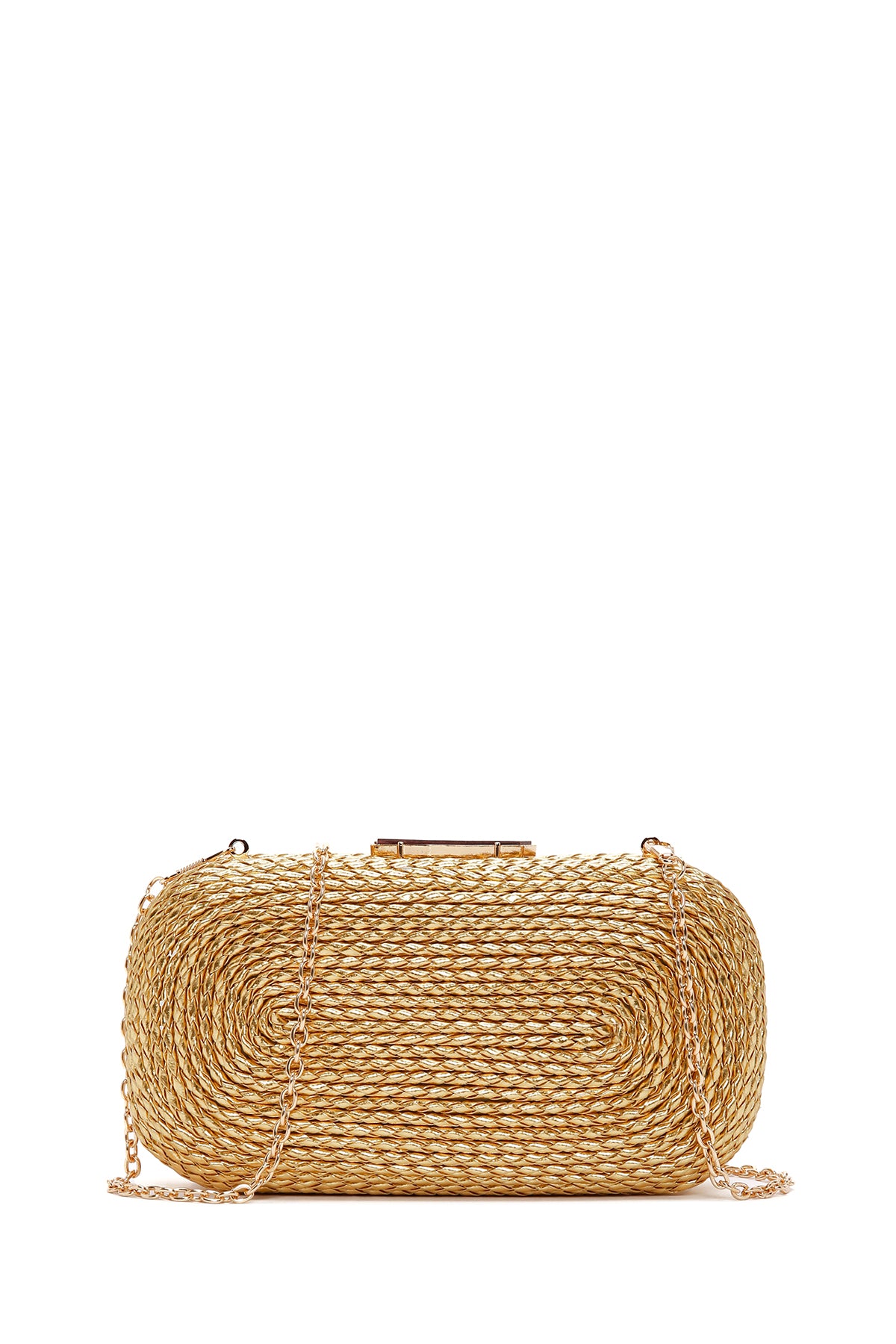 Women's Gold Long Strap Braided Mini Evening Clutch Bag 25SBD270529 | Derimod