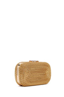 Women's Gold Long Strap Braided Mini Evening Clutch Bag | Derimod