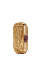 Women's Gold Long Strap Braided Mini Evening Clutch Bag | Derimod