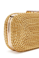 Women's Gold Long Strap Braided Mini Evening Clutch Bag | Derimod
