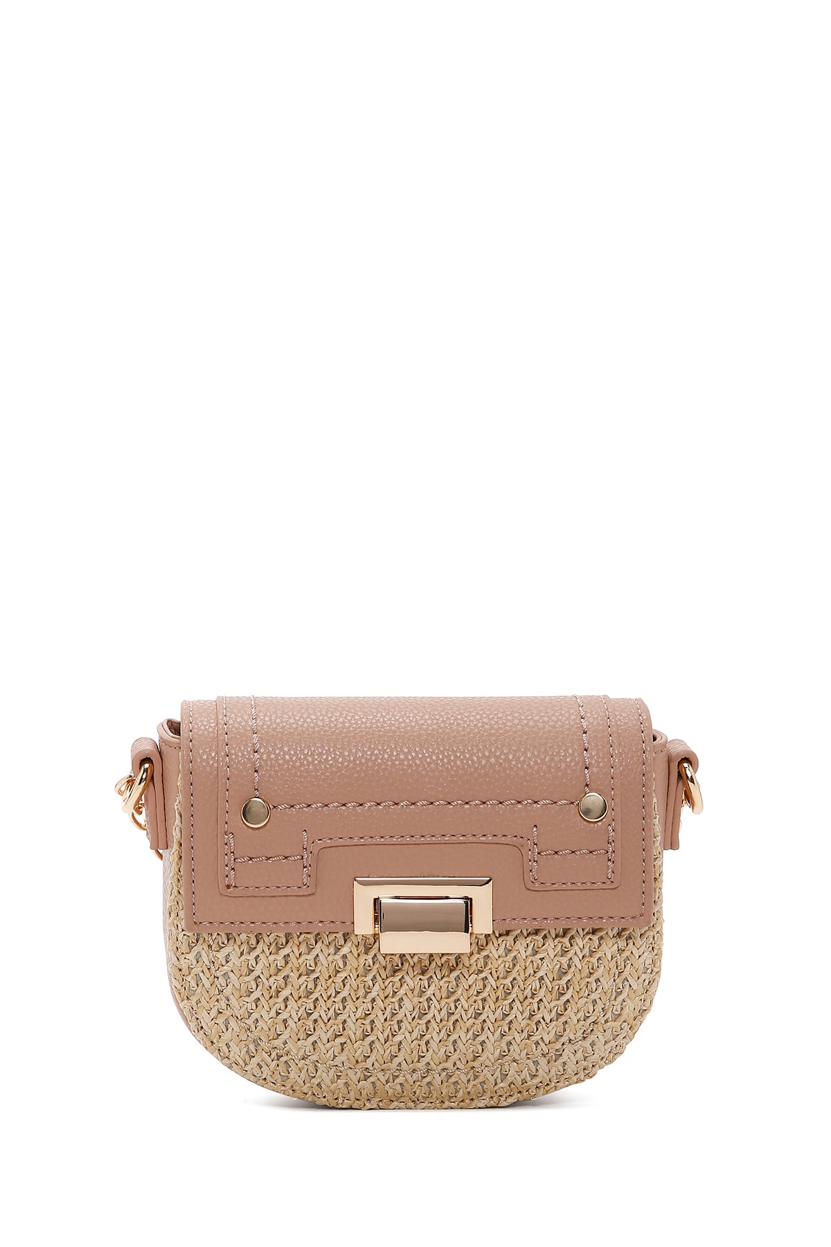 Kadın Pembe Uzun Askılı Örgülü Mini Çapraz Çanta