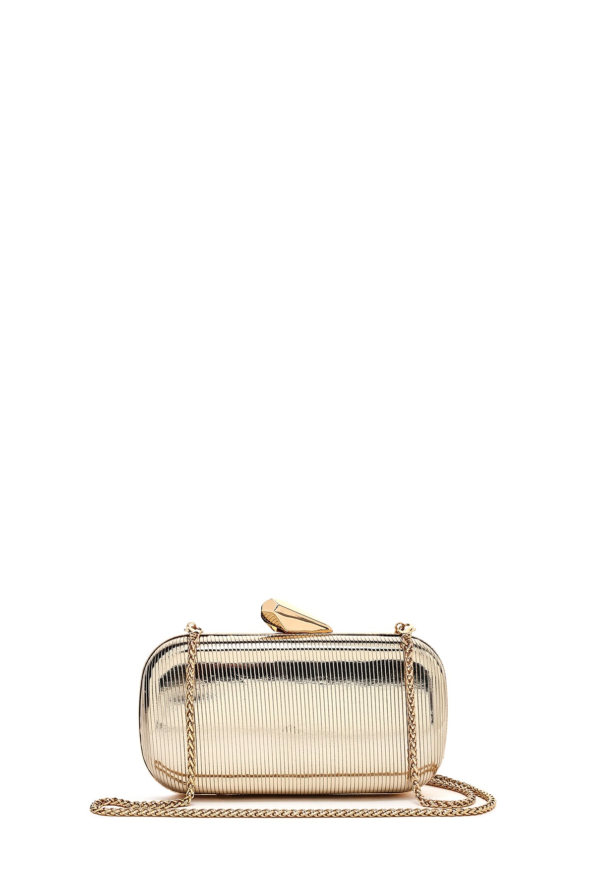 Women's Gold Long Strap Metallic Mini Clutch Evening Bag 25SBD273032 | Derimod