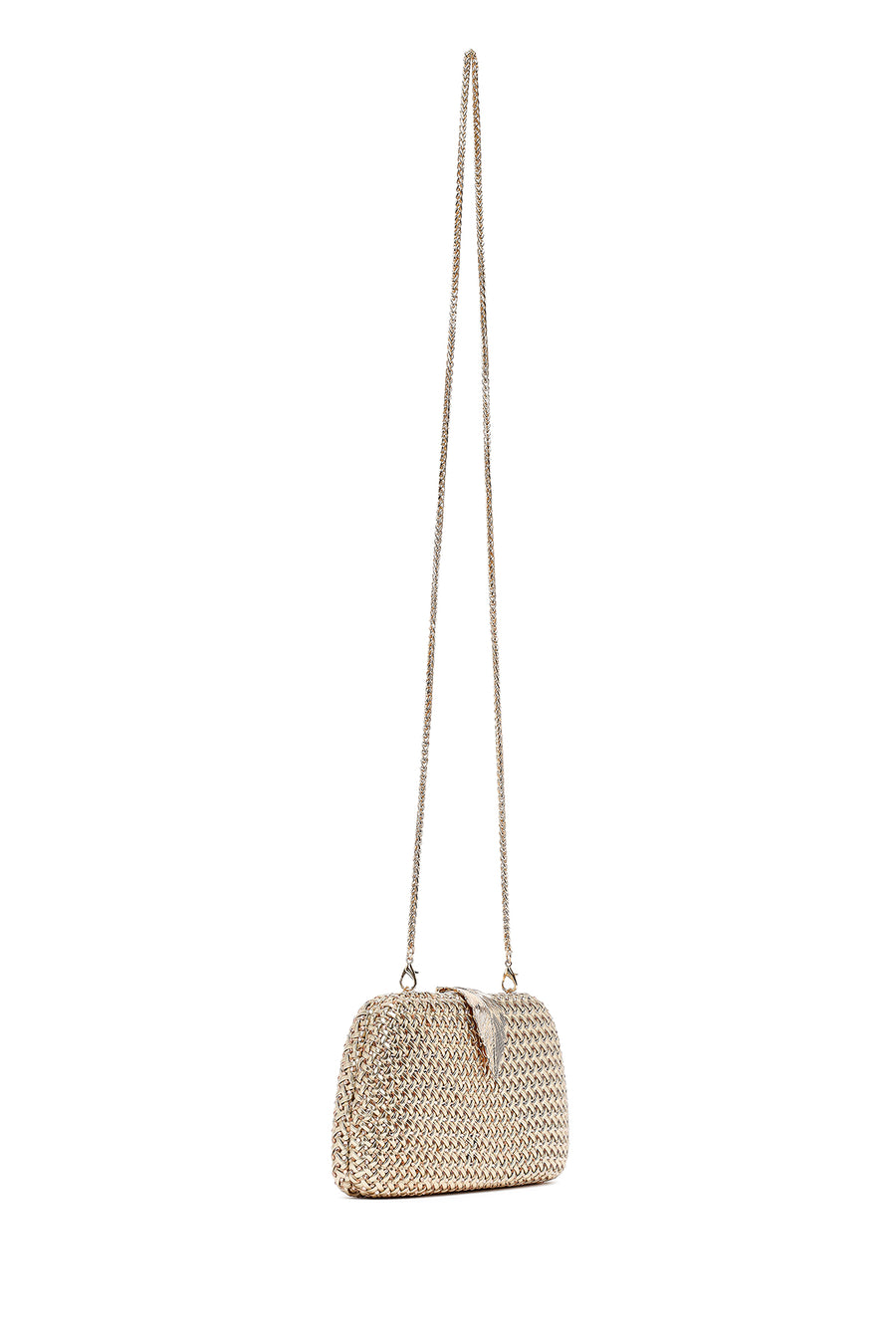 Women's Gold Long Chain Strap Mini Metallic Evening Box Bag