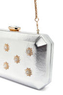 Kadın Gümüş Uzun Zincir Askılı Taşlı Metalik Mini Abiye Kutu Çanta | Derimod