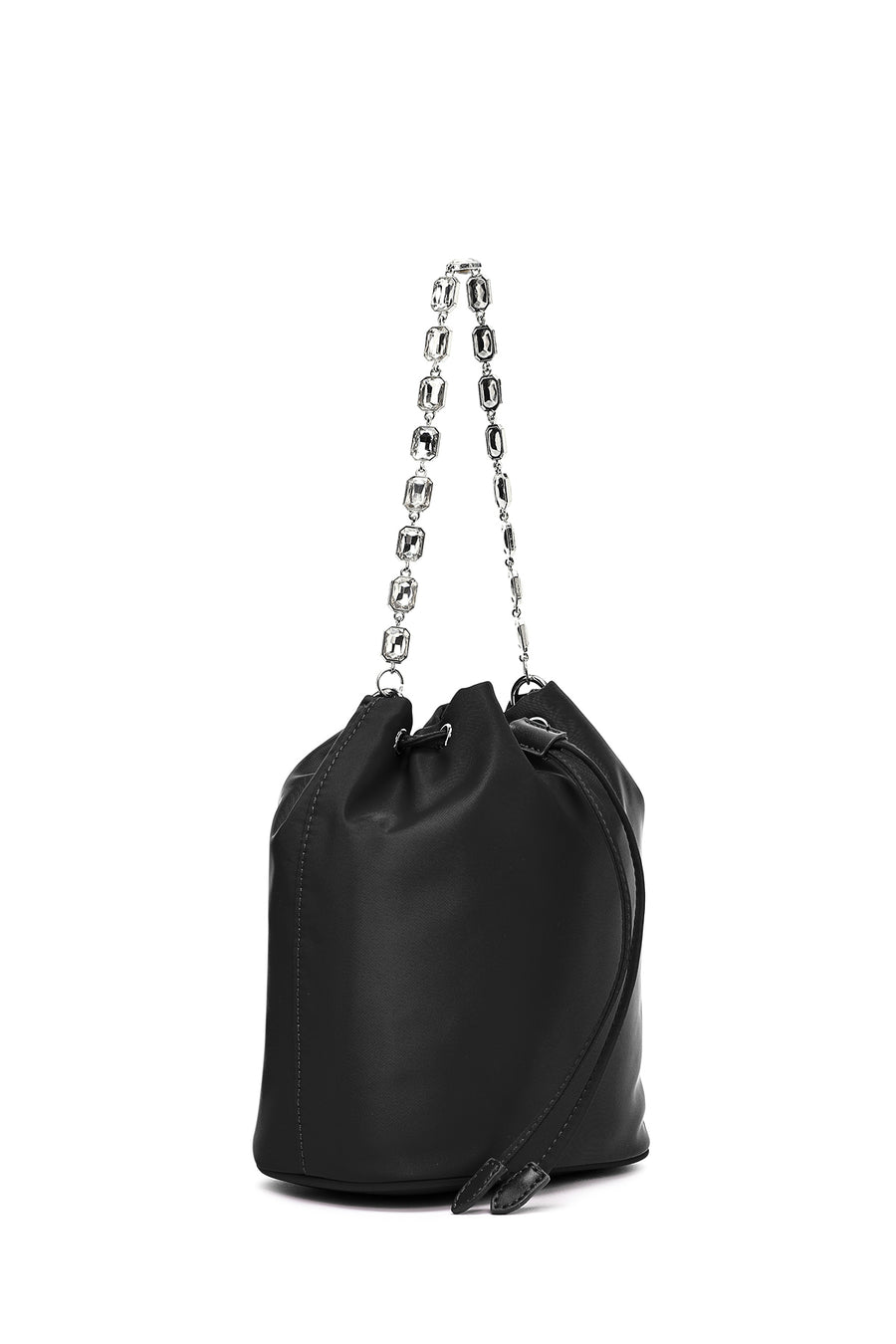 Women's Black Stone Fabric Shoulder Bag