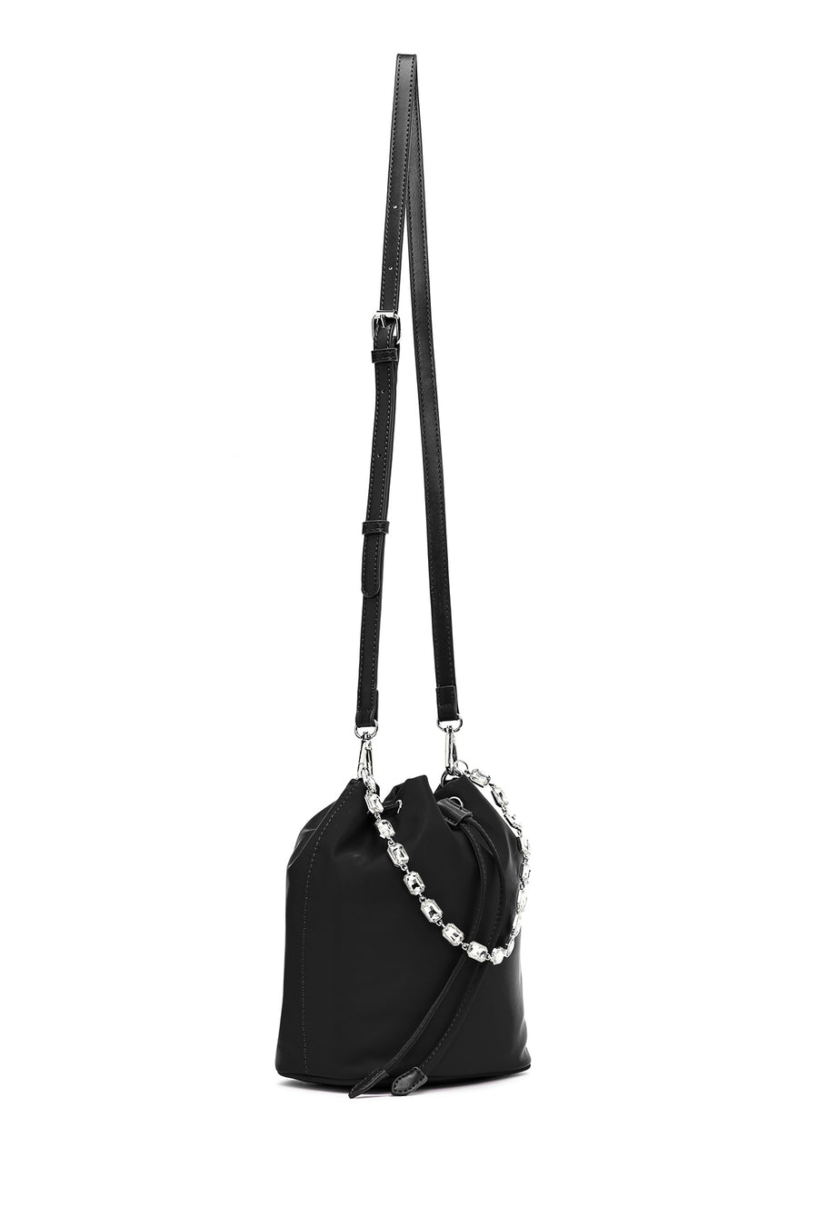 Women's Black Stone Fabric Shoulder Bag