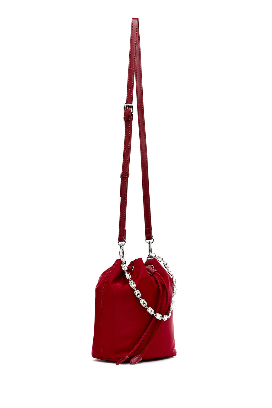 Women's Red Stone Fabric Shoulder Bag