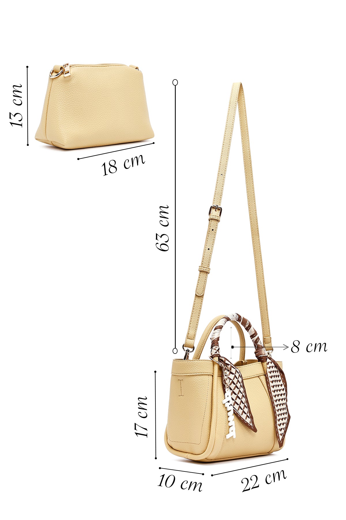 Kadın Sarı Uzun Askılı Aksesuarlı Kol Çantası